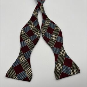 Carrot Gibbs Pure Silk Handmade Bow Tie Plaid Burgundy Blue Houndstooth Bowtie